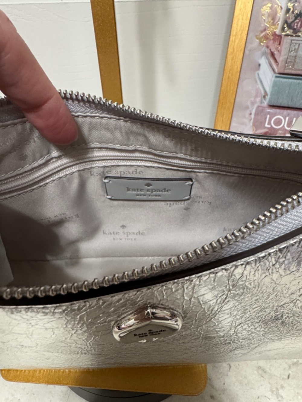 kate spade Metallic Silver Shoulder Bag NWT with crossbody strap - Picture 5 of 6